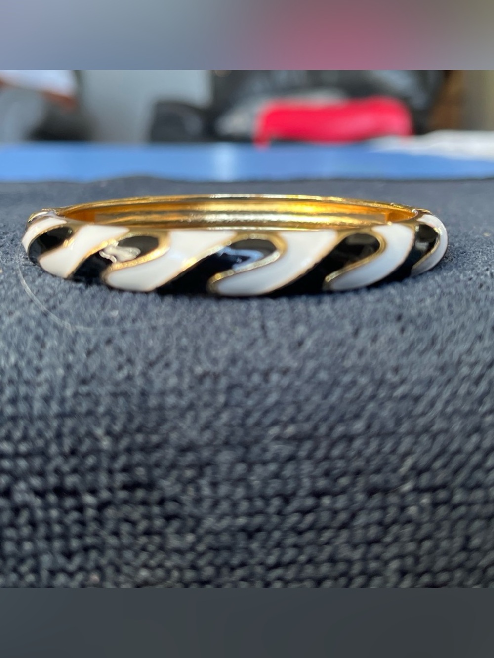Gold-Tone Black and White Enamel Wave Bangle - Women Jewelry